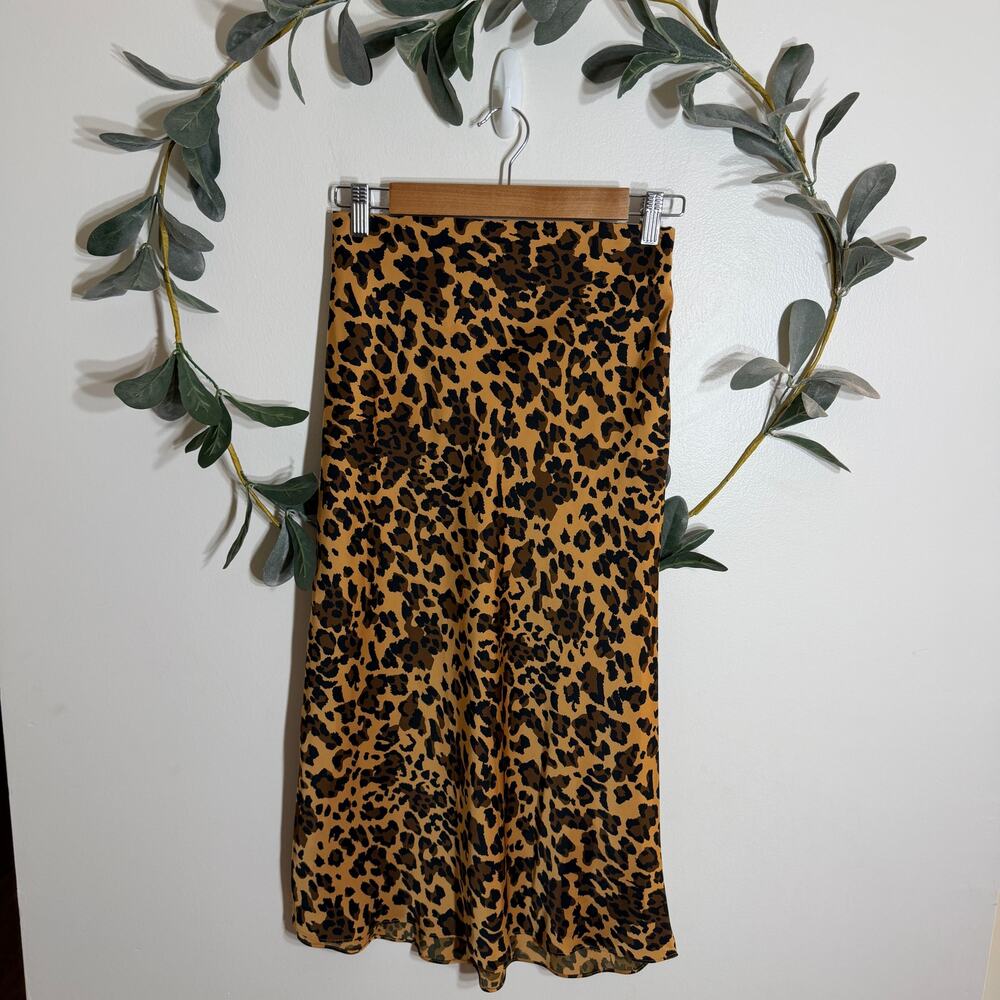 Babaton Leopard Print Satin Midi Skirt